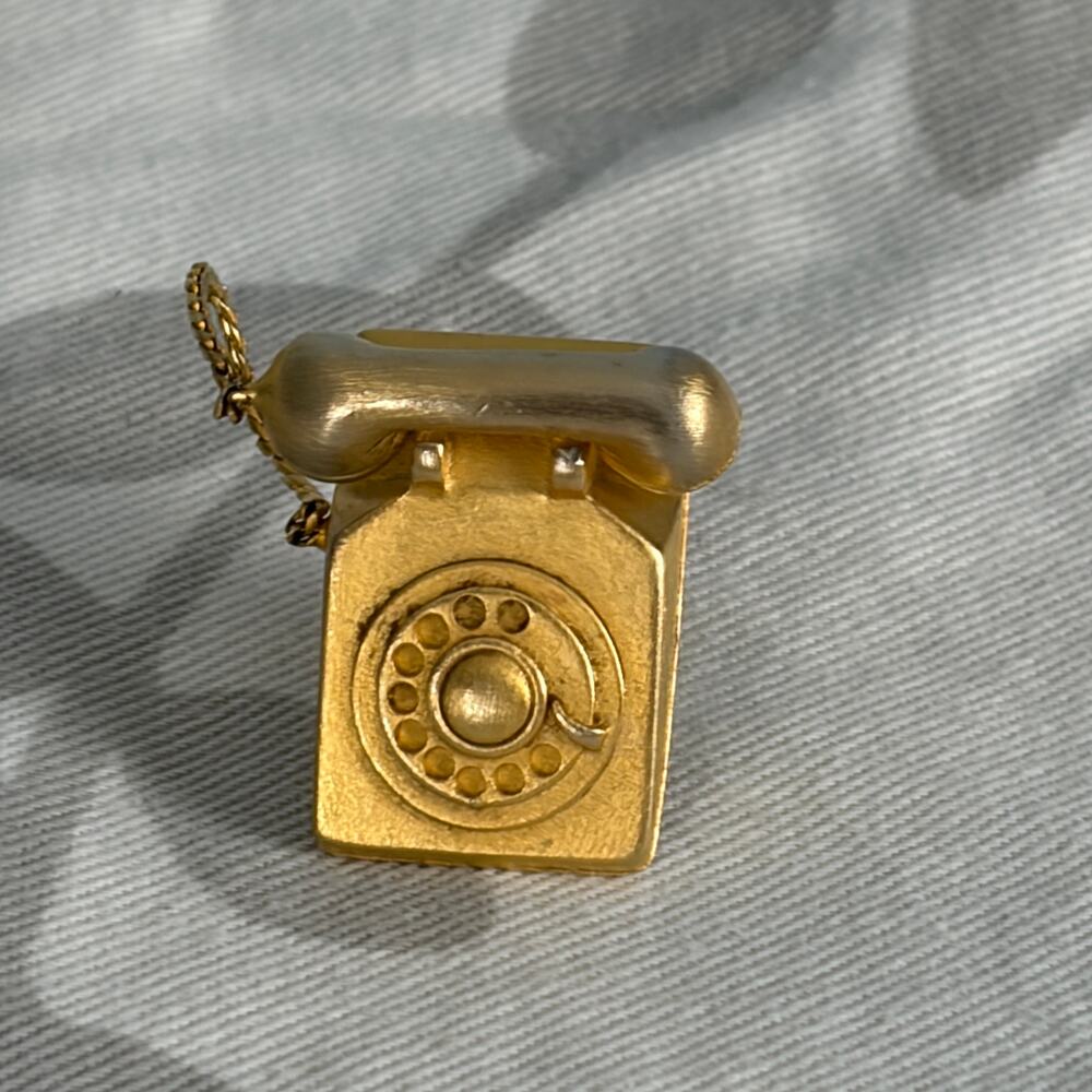 Vintage JJ Jonette Rotary Telephone Pin Gold Tone Figural Brooch Dangle